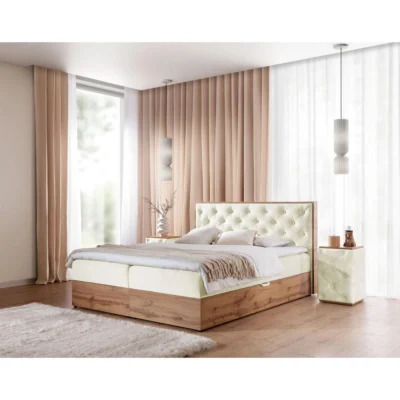 Fun Möbel Boxspringbett MAXIMO in Creme, Liegefläche 120x200 cm – mit Bettkasten, Bonellfederkern